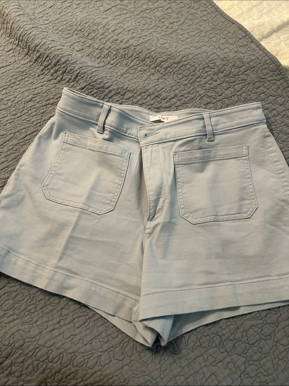 LOFT Pale Blue High-Waist Cotton Blend Shorts
